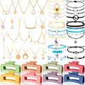 49 Pcs Boho Jewelry Set for Women, Surfer Wave Friendship Bracelets Layered Necklace Hair Clip, Summer Beach Gift - style: Vintage