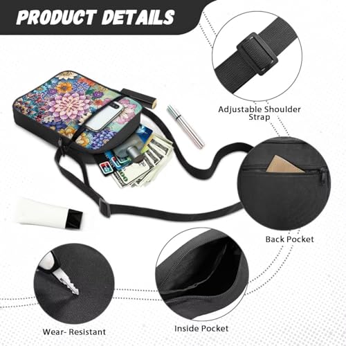 Womens Crossbody Bag Cell Phone Purse Wallet Small Shoulder Handbag for Workout Travel Gym - color: Coloured Mandala
