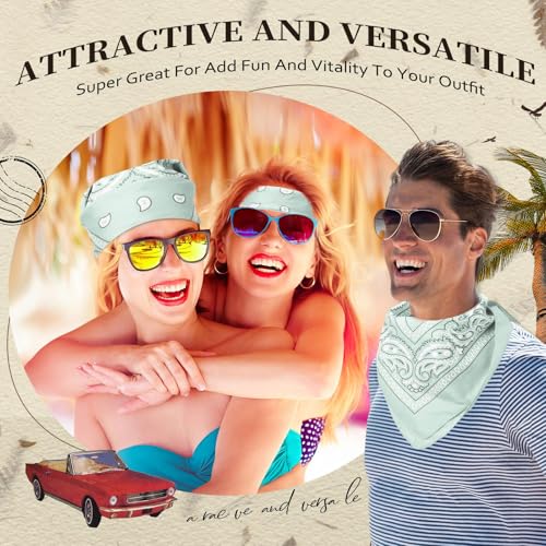 Suhine 12 Pcs Bandanas Bulk for Women Men 22 x 22 Inch Paisley Headband Cowboy Handkerchief Summer Beach Party Costume - color: Gray Green