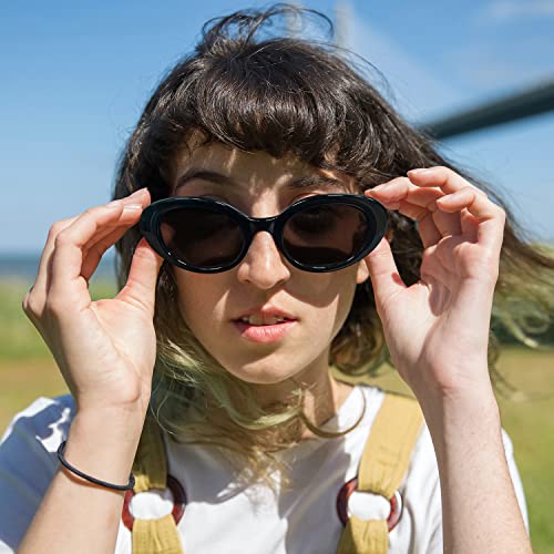 FEISEDY Sunglasses Womens, Retro Oval Cateye Sun Glasses Men, Small 90s Style B4128 - color: Black