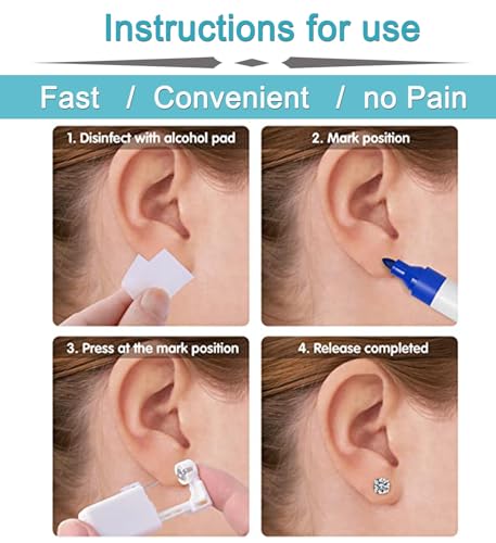 QWALIT 3 Pairs Ear Piercing Kit Silver Gold Ear Piercing Gun Kit Disposable Self Piercing Earrings at Home Earring Gun Piercing kits with Earring Studs Small Ball - color: A3-Mix -silver gold