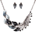 YAZILIND Ethnic Style Tibetan Silver Peacock Crystal Chunky Bib Earrings Necklace Set Wedding Party - color: Black