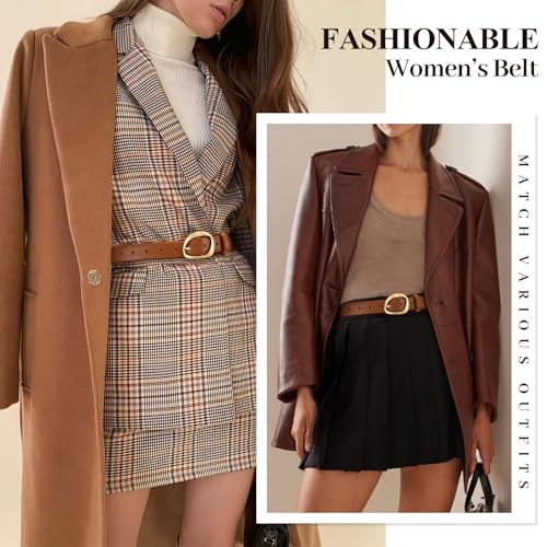 SUOSDEY Women Leather Belt for Jeans Pants, Fashion Dress Waist Belt with Gold Buckle - color: A-brown, size: S：Fit waist 27''-31''