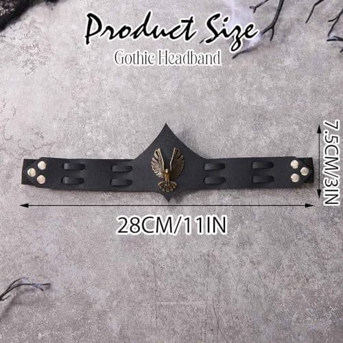 Yean Black Leather Headband Viking Headpiece Halloween Gothic Hair Band | Eagle Costume Women Headband Men Cosplay Hair accessories