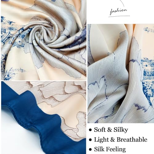 vimate 100% Large Silk Feeling Scarf-Women's Fashion Long Mulberry Silk Satin Neck Scarf Sunscreen Shawl Wrap Headscarf - color: Style 21