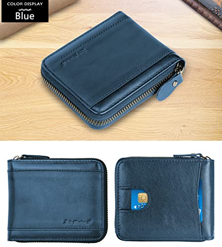 Admetus Mens RFID Blocking Wallets Zipper Leather Wallet for Men Bifold RFID Card Holder - color: Blue50778