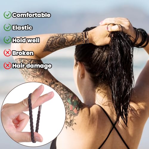 DIYDEC 10PCS Hair Ties Bracelet for Women 5 Styles Soft Braided Boho Hair Bands Elastic No Damage Hair Ties for Girls thick Thin Long Curly Hair Accessories - color: Brown