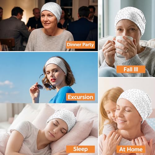 Chemo Caps Slouchy Beanie Hat Stretch Cancer Head Wraps Turban Sleep Headwear Scarf for Women Girls Men - color: I-12-grey Leopard