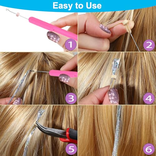 Hair Tinsel - 20 Colors Hair Tinsel Kit - 8000 Strands 48 Inch Glitter Tinsel Hair Extensions with Tools - Heat Resistant Sparkling Fairy Hair Accessories for Girls & Women