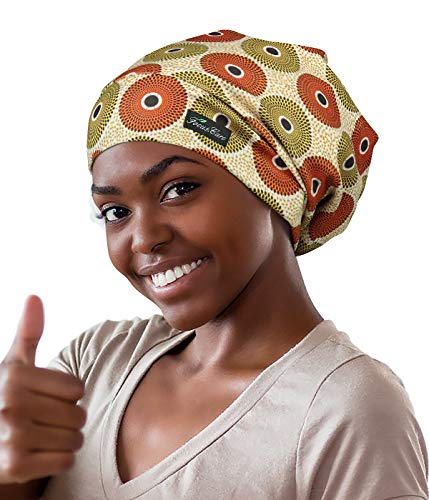 Adjustable Satin Lined Sleep Cap for Dreadlocks Curly Hair Large Head-Stay On Overnight - color: Medium Yellow