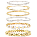 Silver Gold Beaded Bracelets for Women Stackable 14K Gold Plated Beads Ball Cross Bracelet Stack Non Tarnish Elastic Stretch Trendy Jewelry Christian Friendship Christmas Gifts for Women - color: 6pcs-White Cross