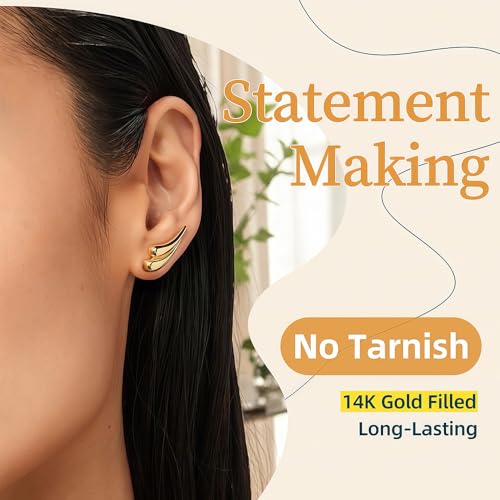 14K Gold Filled Stud Earrings for Women Non Tarnish - Trendy Gold Statement Earrings Hypoallergenic - Dainty Gold Stud Earrings Gift for Sensitive Ears