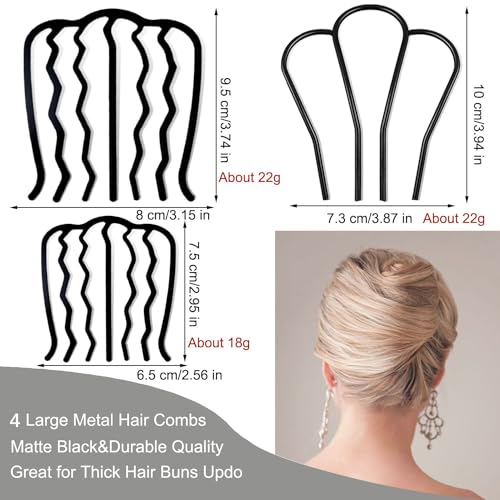 8 Piece Hair Side Combs French Twist Comb Metal Hair Fork Clip Teeth Hair Pin Stick for Updo Bun, U Shape Hair Combs Hair Tool for Vintage Hairstyle Hair Accessories - color: Black in 5 styles