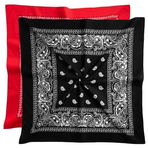 Extra Large Bandana 27” x 27”,100% Cotton bandana for Men and Women，Multi-Purpose Scarf Headbands ，Head Scarfs - color: Red/Black