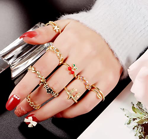TAMHOO 20 Pcs Adjustable Rings Set for Women - Finger Rings Pack Stackable Rings for Teens- Cute Rings for Teen Girls -in Gold and Silver Tone - color: #3-Golden