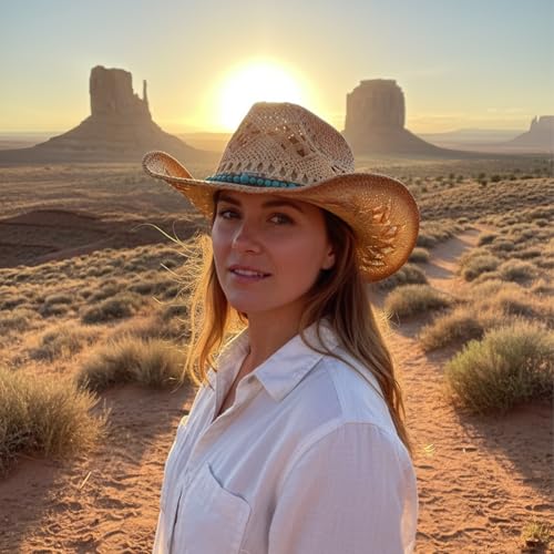 Hat Band for Cowboy Cowgirl, Turquoise Hand Made Replaceable Beaded Belt for Panama Fedora - color: Little turquoise