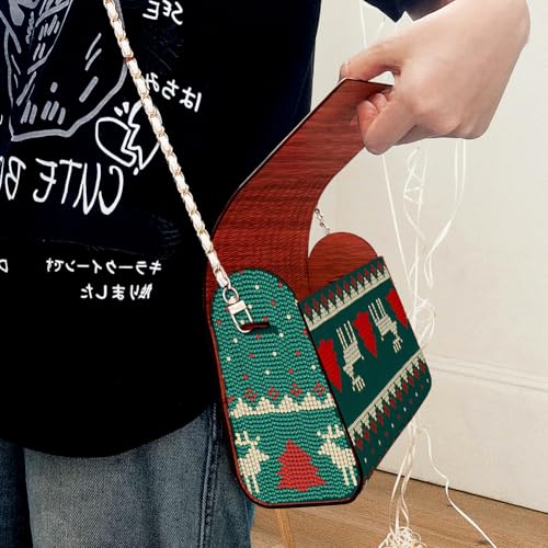 C'eitura Elk Diamond Art Wooden Clutch with Chain, DIY 5D Rhinestone Shoulder Bag, Rustic Nature Theme Purse, Unique Festival Gift - color: Skb215