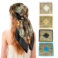 Ciormis 35" Silk Head Scarf for Women, 4 Pcs Satin Hair Scarf Square Silk Bandana Top Neck Scarves Hair Wraps for Sleeping - color: A1-cashew-set14