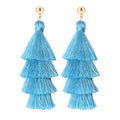 BaubleStar Tassel Earrings Handmade Tiered Thread Tassel Dangle Earrings, Multi Colors - color: Sky Blue