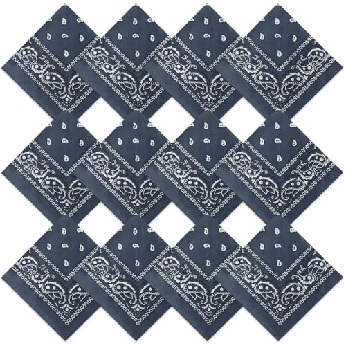 Suhine 12 Pcs Bandanas Bulk for Women Men 22 x 22 Inch Paisley Headband Cowboy Handkerchief Summer Beach Party Costume - color: Dark Gray