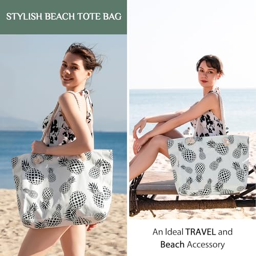 Clothirily Beach Bag for Women - Large Beach Tote Bag, Waterproof Sandproof Beach Bag with Zipper, Large Swim Pool Beach Tote - color: Pineapple