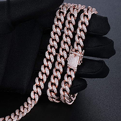 Apzzic Cuban Link Bracelet Iced Out Miami Gold Plated Hip Hop Full CZ Prong Diamond Bracelet with Giftbox Cuban Link Anklets for Men Women - color: Rose Gold-Bracelet