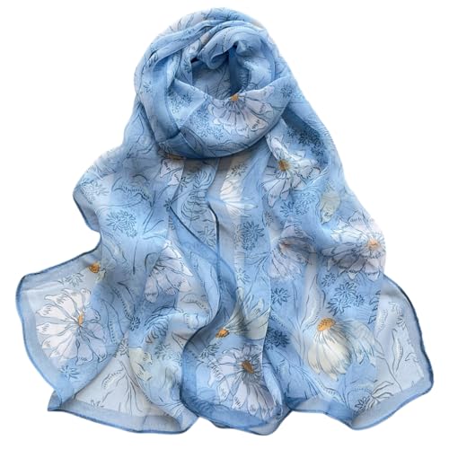 MINIDORA Lightweight Scarves for Women Elegant Floral Pattern Scarf Shawls Sunscreen Head Shawls - color: Style 13-blue
