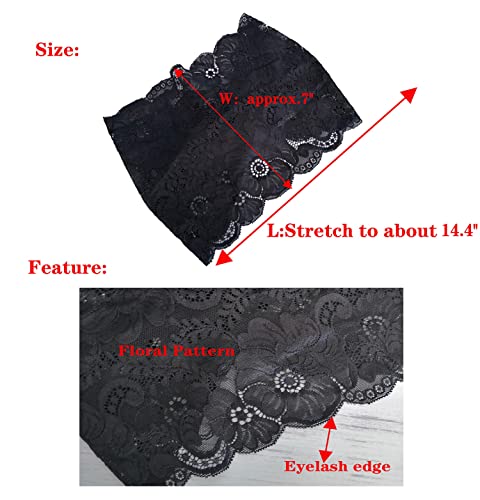 Lace Headband, Wide Floral Headcovering for Women (Black, 1 Count Pack of 1) - color: Black