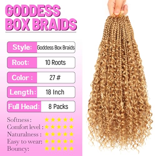 Goddess Boho Box Braids Crochet Hair-8 Packs 18 Inch Crochet Box Braids for Black Women Pre Looped ((#27, 18 Inch (Pack of 8)) - color: #27, size: 18 Inch (Pack of 8)