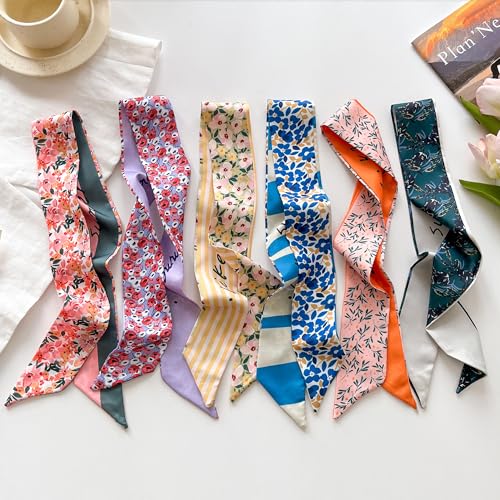4/40 Pcs Hair Scarf for Women, 35"x2.36" Lightweight Silk Headband, Purse & Bag Scarves Gift Collection - color: Floral Multicolor