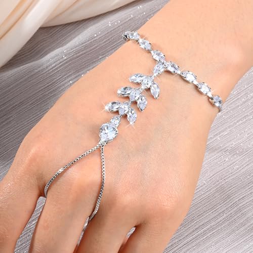 Adjustable Hand Chain Bracelet Women, 16K Gold Plated Finger Bracelet, Secure Ball Clasp Elegant Slave Hand Jewelry, Y2K Aesthetic Accessories for Summer Festival Prom Beach Vacation Daily Wear - color: style15-16K silver-plated