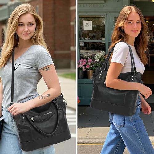 TANTOMI Tote Bag for Women Vegan Leather Purses and Handbags Ladies Waterproof Big Shoulder Bag for Travel - color: Black.d