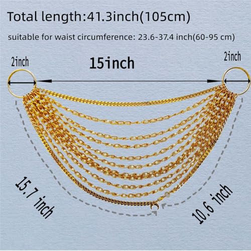 THREEBOY Women Apparel Belts Fashion Sexy Multilayer Metal Pearl Waist Chain Belt - color: Gold Pearls
