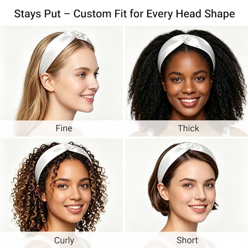 ZLYC Mulberry Silk Headband Elastic Twist Knotted Head Bands for Women's Hair, Solid White - color: Solid White