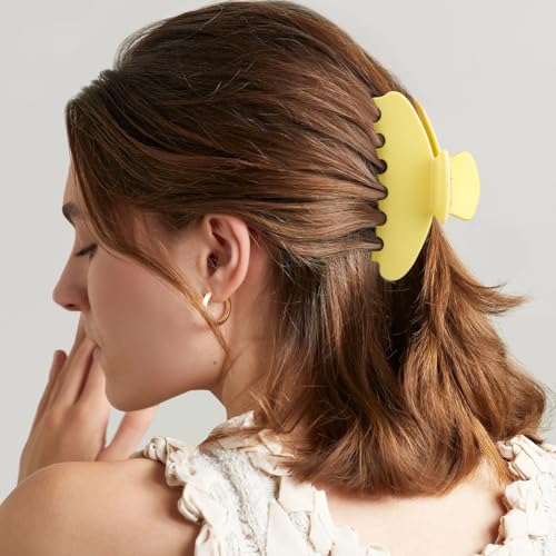MAORULU Cute Claw Clip for Women – 4.3'' Large Acetate Hair Clips for Thick Thin Curly Long Hair, Durable Hair Clamps Non-slip Jaw Clip, Strong Hold, Stylish French Design (Lemon Yellow) - color: Lemon Yellow