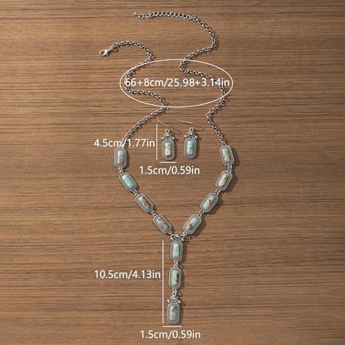 4 PCS Western Turquoise Jewelry for Women Boho Vintage Navajo Pearl Necklace Earring Bracelet Ring Set Country Cowgirl Accessories for Gift - color: I-Blue