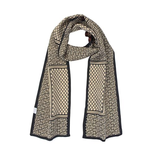 ANDANTINO 100% Silk Scarf for Women 59”*6.3” Long Shawls for Headscarf and Neck- Oblong Hair Wraps with Gift Packed - color: Brown&black