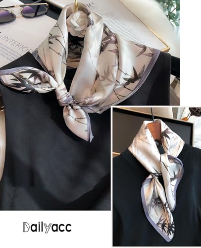 Dailyacc Hair Bandanas Scarf For Women Lightweight Fashion Neck Silk Satin Head Scarves For Sleeping Handbags Scarf - color: 10-plain Bamboo Leaves/27.5*27.5in