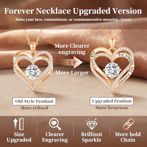 CDE Engraved Forever Love Heart Birthstone Necklace Jewelry Gifts for Women | Hypoallergenic,Nickel-Free & Lead-Free,3 x 3 mm 5A CZ Heart Pendant,Anniversary Christmas Birthday Gift for Girlfriend Wife - color: Birthstone-04-Apr, style: Rose Gold Plated-B
