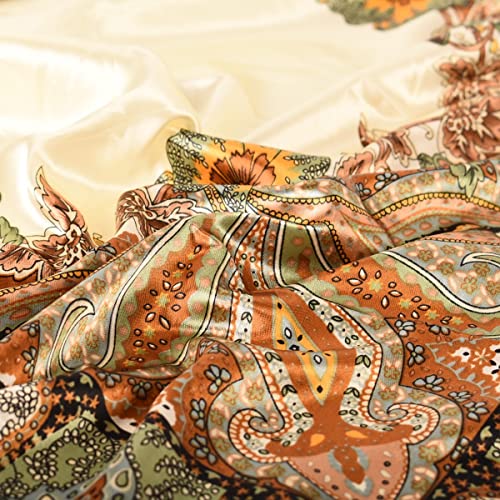 35 x 35 Women's Fashion Pattern Large Square Silk Like Hair Scarf Head Sleeping Wrap Satin Neck Bandana for Gift… - color: Big Cashew Beige