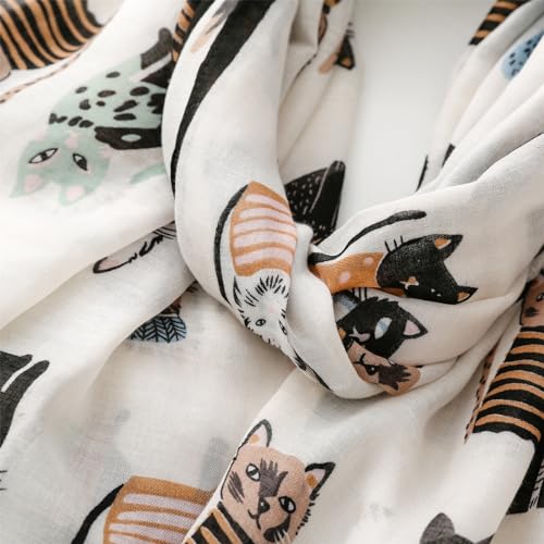 WaJuemy Travel Boho Scarf for Women Casual Lightweight Pashmina Scarves Fashion Multicolor Shawl Wraps with Fringed Beads - color: 23 Black Cat