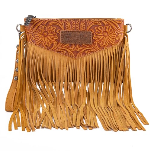 Wrangler Crossbody Small Purse for Women Wristlet Fringe Bag Western Purse - color: Angel Yellow