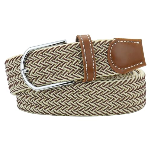 Mixed Color Woven Stretch Braided Belts for Men and Women Fashion Elastic Belts - color: Beige and Coffee, size: for Waist Size 28"-31"