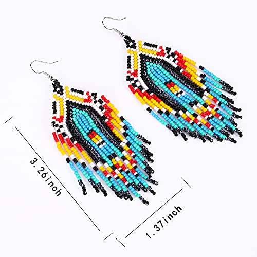 Long Beaded Tassel Earrings - Bohemia Colorful Bead Handmade Beaded Tassel Earrings，Gifts and Christmas - color: Classic blue