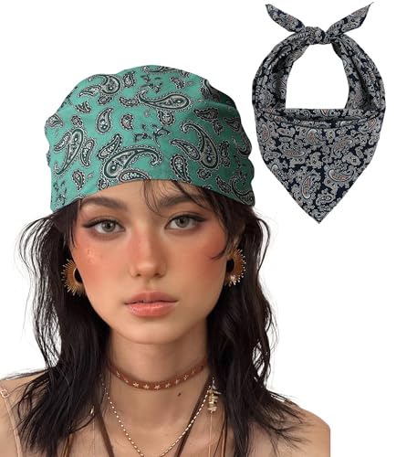 21"x21" Soft Cotton Bandana for Men and Women Unisex Head Wrap Scarf Headband Face Mask for Outdoor - color: Qm2-green&blk Paisley