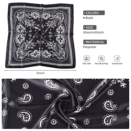 35 x 35 Women's Fashion Pattern Large Square Silk Like Hair Scarf Head Sleeping Wrap Satin Neck Bandana for Gift… - color: Black - Retro Pace