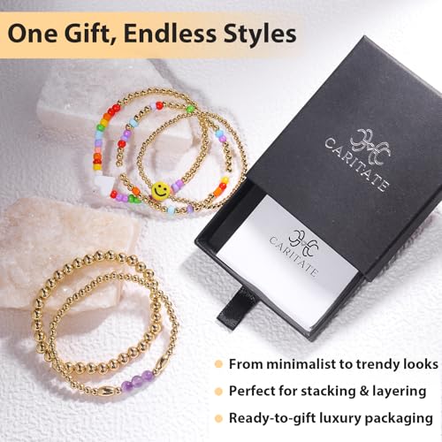 Gold Beaded Bracelets for Women: 14K Gold Bracelets for Women Trendy Dainty Gold Ball Bracelet Stack for Womens - Boho Stretch Bracelets Jewelry Sets with Cross Fashion Accessories Gifts for Women - style: Orange Heart