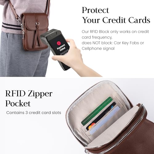 befen Genuine Leather Small Crossbody Bags for Women, Multi Pocket Cell Phone Crossbody Purse with RFID Blocking Card Slots - color: Dark Brown