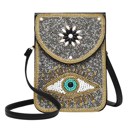 Small Crossbody Bags for Women Designer Cell Phone Bag Boho Shoulder Wallet Purse - color: Silver