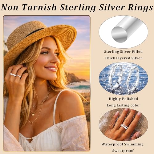 Gold Rings for Women Men Non Tarnish, Waterproof Chunky 14K Gold Plated Dainty Stackable Rings Trendy Statement Pinky Thumb Rings Engagement Eternity Wedding Band Ring Stacking Gold Jewelry Size 3 4 5 6 7 8 9 10 11 - color: Silver, size: 9.5